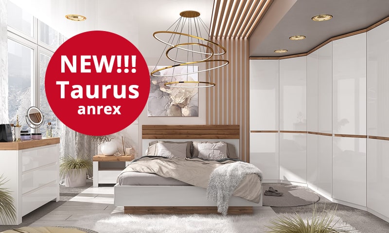 Спальня Таурус (Taurus) белый глянец, дуб фабрика АНРЭКС